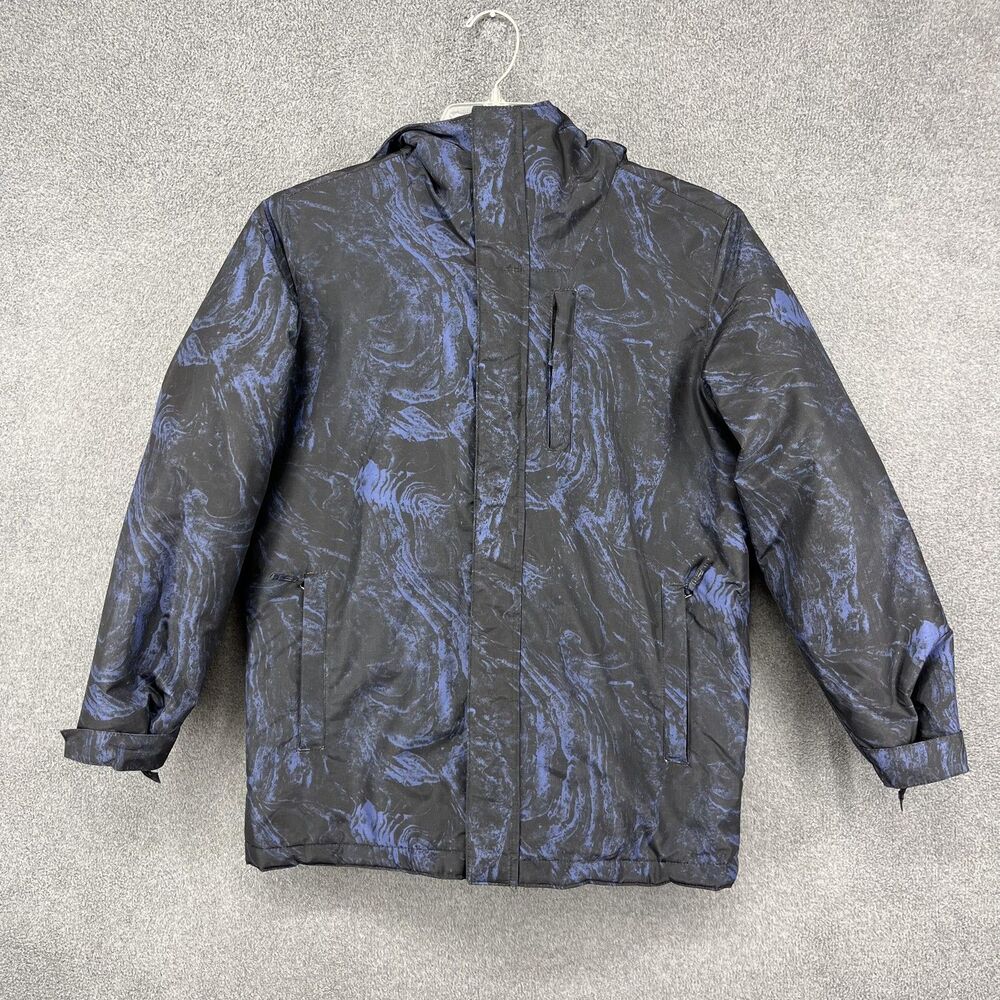The Children's Place Jacket Boys XL 14 Blue Black Hooded Insulated Puffer Winter